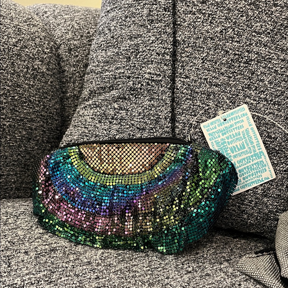 Urban Outfitters Retro Shimmering Sequin Multicolor Clutch with chain